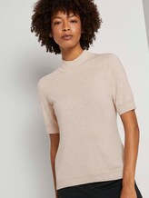 Kurzarm Pullover mit Stehkragen - Frauen - light powder beige melange Kurzarm Pullover mit Stehkragen - Frauen - light powder beige melange - 5 - Mine to five