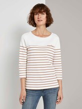 Gestreiftes Shirt mit 3/4-Arm - Frauen - Whisper White Gestreiftes Shirt mit 3/4-Arm - Frauen - Whisper White - 1 - TOM TAILOR
