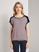 T-shirt in a mix of materials - Women - camel small check T-shirt in a mix of materials - Women - camel small check - 1 - TOM TAILOR