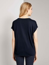 T-shirt in a mix of materials - Women - camel small check T-shirt in a mix of materials - Women - camel small check - 2 - TOM TAILOR