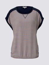 T-shirt in a mix of materials - Women - camel small check T-shirt in a mix of materials - Women - camel small check - 7 - TOM TAILOR