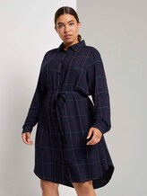 Kariertes Hemdkleid mit Bindegürtel - Frauen - navy gipsy camel check Kariertes Hemdkleid mit Bindegürtel - Frauen - navy gipsy camel check - 1 - My True Me