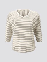 Gestreiftes Shirt mit 3/4-Arm - Frauen - khaki ecru horizontal stripe Gestreiftes Shirt mit 3/4-Arm - Frauen - khaki ecru horizontal stripe - 7 - My True Me