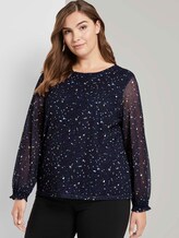 Curvy-Gemusterte Bluse mit Ballonärmeln - Frauen - navy based terrazzo Curvy-Gemusterte Bluse mit Ballonärmeln - Frauen - navy based terrazzo - 5 - My True Me