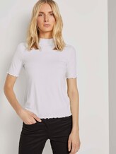 Geripptes T-Shirt mit Stehkragen - Frauen - Whisper White Geripptes T-Shirt mit Stehkragen - Frauen - Whisper White - 5 - TOM TAILOR