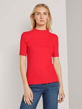 Geripptes T-Shirt mit Stehkragen - Frauen - Strong Red Geripptes T-Shirt mit Stehkragen - Frauen - Strong Red - 1 - TOM TAILOR
