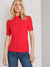 Geripptes T-Shirt mit Stehkragen - Frauen - Strong Red Geripptes T-Shirt mit Stehkragen - Frauen - Strong Red - 5 - TOM TAILOR