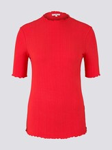 Geripptes T-Shirt mit Stehkragen - Frauen - Strong Red Geripptes T-Shirt mit Stehkragen - Frauen - Strong Red - 7 - TOM TAILOR