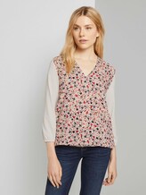 Gemustertes Shirt im Materialmix - Frauen - beige flower design Gemustertes Shirt im Materialmix - Frauen - beige flower design - 1 - TOM TAILOR