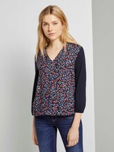 Gemustertes Shirt im Materialmix - Frauen - navy flower design Gemustertes Shirt im Materialmix - Frauen - navy flower design - 1 - TOM TAILOR