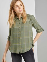 Karierte Hemdbluse mit Turn-Ups - Frauen - greyish green grid check Karierte Hemdbluse mit Turn-Ups - Frauen - greyish green grid check - 5 - TOM TAILOR