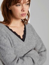 Langer Pullover mit Spitze - Frauen - Light Silver Grey Mélange Langer Pullover mit Spitze - Frauen - Light Silver Grey Mélange - 9 - TOM TAILOR Denim