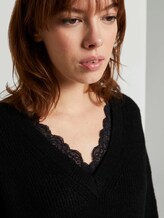 Langer Pullover mit Spitze - Frauen - Deep Black Langer Pullover mit Spitze - Frauen - Deep Black - 9 - TOM TAILOR Denim
