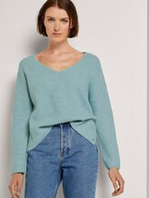 Strukturierter Pullvoer mit V-Ausschnitt - Frauen - mineral stone blue melange Strukturierter Pullvoer mit V-Ausschnitt - Frauen - mineral stone blue melange - 5 - TOM TAILOR Denim