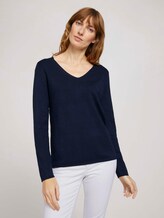 Pullover mit LENZING™ ECOVERO™ und Kontraststreifen - Frauen - Sky Captain Blue Pullover mit LENZING™ ECOVERO™ und Kontraststreifen - Frauen - Sky Captain Blue - 1 - TOM TAILOR