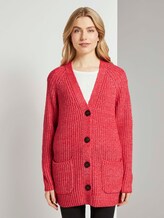 Langer Cardigan in Melange-Optik - Frauen - strong red melange Langer Cardigan in Melange-Optik - Frauen - strong red melange - 1 - TOM TAILOR