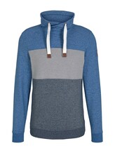 TOM TAILOR Herren Gestreiftes Sweatshirt mit Stehkragen, blau, Gr.S