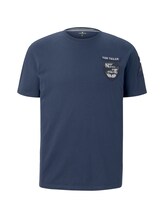 TOM TAILOR Herren T-Shirt mit Badge-Details, blau, Gr.L
