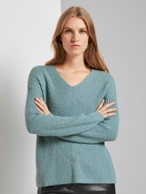 Strickpullover mit V-Ausschnitt - Frauen - salvia green melange Strickpullover mit V-Ausschnitt - Frauen - salvia green melange - 1 - TOM TAILOR