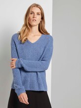 Gebreide trui met V-hals - Vrouwen - blueberry blue melange Gebreide trui met V-hals - Vrouwen - blueberry blue melange - 1 - TOM TAILOR