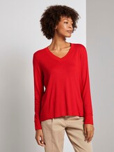 Fließendes Shirt mit Ripp-Bündchen - Frauen - Molten Lava Red Fließendes Shirt mit Ripp-Bündchen - Frauen - Molten Lava Red - 1 - Mine to five
