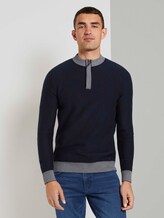 Melierter Pullover mit Troyer-Kragen - Männer - Sky Captain Blue Melierter Pullover mit Troyer-Kragen - Männer - Sky Captain Blue - 1 - TOM TAILOR