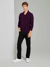 Strukturierter Mouline Pullover mit Schalkragen - Männer - navy bordeux knitted structure Strukturierter Mouline Pullover mit Schalkragen - Männer - navy bordeux knitted structure - 3 - TOM TAILOR