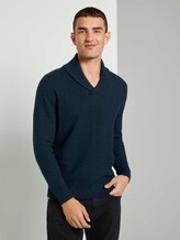 Strukturierter Mouline Pullover mit Schalkragen - Männer - navy green knitted structure Strukturierter Mouline Pullover mit Schalkragen - Männer - navy green knitted structure - 5 - TOM TAILOR