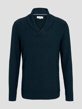 Strukturierter Mouline Pullover mit Schalkragen - Männer - navy green knitted structure Strukturierter Mouline Pullover mit Schalkragen - Männer - navy green knitted structure - 7 - TOM TAILOR