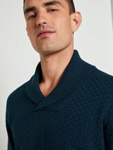 Strukturierter Mouline Pullover mit Schalkragen - Männer - navy green knitted structure Strukturierter Mouline Pullover mit Schalkragen - Männer - navy green knitted structure - 9 - TOM TAILOR
