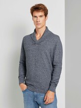 Strukturierter Mouline Pullover mit Schalkragen - Männer - grey navy knitted structure Strukturierter Mouline Pullover mit Schalkragen - Männer - grey navy knitted structure - 1 - TOM TAILOR
