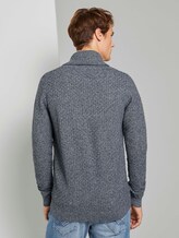 Strukturierter Mouline Pullover mit Schalkragen - Männer - grey navy knitted structure Strukturierter Mouline Pullover mit Schalkragen - Männer - grey navy knitted structure - 2 - TOM TAILOR
