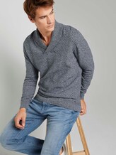 Strukturierter Mouline Pullover mit Schalkragen - Männer - grey navy knitted structure Strukturierter Mouline Pullover mit Schalkragen - Männer - grey navy knitted structure - 5 - TOM TAILOR