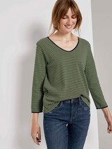 Langarmshirt mit Streifenstruktur - Frauen - green navy popcorn structure Langarmshirt mit Streifenstruktur - Frauen - green navy popcorn structure - 5 - TOM TAILOR
