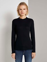 Geripptes Langarmshirt mit Stehkragen - Frauen - Deep Black Geripptes Langarmshirt mit Stehkragen - Frauen - Deep Black - 1 - TOM TAILOR Denim