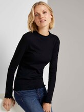 Geripptes Langarmshirt mit Stehkragen - Frauen - Deep Black Geripptes Langarmshirt mit Stehkragen - Frauen - Deep Black - 5 - TOM TAILOR Denim