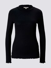 Geripptes Langarmshirt mit Stehkragen - Frauen - Deep Black Geripptes Langarmshirt mit Stehkragen - Frauen - Deep Black - 7 - TOM TAILOR Denim