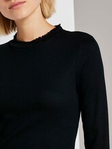 Geripptes Langarmshirt mit Stehkragen - Frauen - Deep Black Geripptes Langarmshirt mit Stehkragen - Frauen - Deep Black - 9 - TOM TAILOR Denim