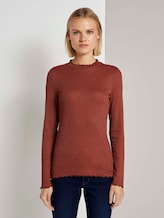 Geripptes Langarmshirt mit Stehkragen - Frauen - rust orange melange Geripptes Langarmshirt mit Stehkragen - Frauen - rust orange melange - 1 - TOM TAILOR Denim