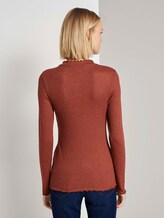 Geripptes Langarmshirt mit Stehkragen - Frauen - rust orange melange Geripptes Langarmshirt mit Stehkragen - Frauen - rust orange melange - 2 - TOM TAILOR Denim