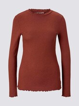 Geripptes Langarmshirt mit Stehkragen - Frauen - rust orange melange Geripptes Langarmshirt mit Stehkragen - Frauen - rust orange melange - 7 - TOM TAILOR Denim