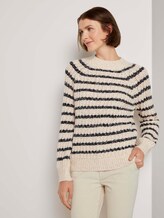 Stehkragenpullover im Streifenmuster - Frauen - big creme navy stripe Stehkragenpullover im Streifenmuster - Frauen - big creme navy stripe - 1 - TOM TAILOR Denim