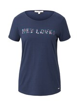 TOM TAILOR DENIM Damen T-Shirt mit Pailletten-Schriftzug, blau, Gr.L