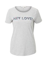 TOM TAILOR DENIM Damen T-Shirt mit Pailletten-Schriftzug, grau, Gr.XL