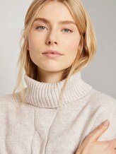 Rollkragenpullover mit Zopfmuster - Frauen - desert sand melange Rollkragenpullover mit Zopfmuster - Frauen - desert sand melange - 9 - TOM TAILOR