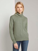 Rollkragenpullover mit Zopfmuster - Frauen - calm green melange Rollkragenpullover mit Zopfmuster - Frauen - calm green melange - 1 - TOM TAILOR