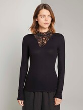 Langarmshirt mit Spitze - Frauen - Deep Black Langarmshirt mit Spitze - Frauen - Deep Black - 1 - TOM TAILOR Denim