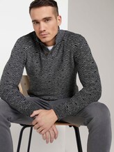 Troyer Pullover mit Strukturmuster - Männer - black white grey mouline Troyer Pullover mit Strukturmuster - Männer - black white grey mouline - 5 - TOM TAILOR