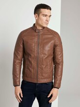 Bikerjacke mit Stehkragen aus Lederimitat - Männer - mid brown fake leather Bikerjacke mit Stehkragen aus Lederimitat - Männer - mid brown fake leather - 1 - TOM TAILOR
