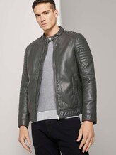 Bikerjacke mit Stehkragen aus Lederimitat - Männer - stone grey fake leather Bikerjacke mit Stehkragen aus Lederimitat - Männer - stone grey fake leather - 5 - TOM TAILOR